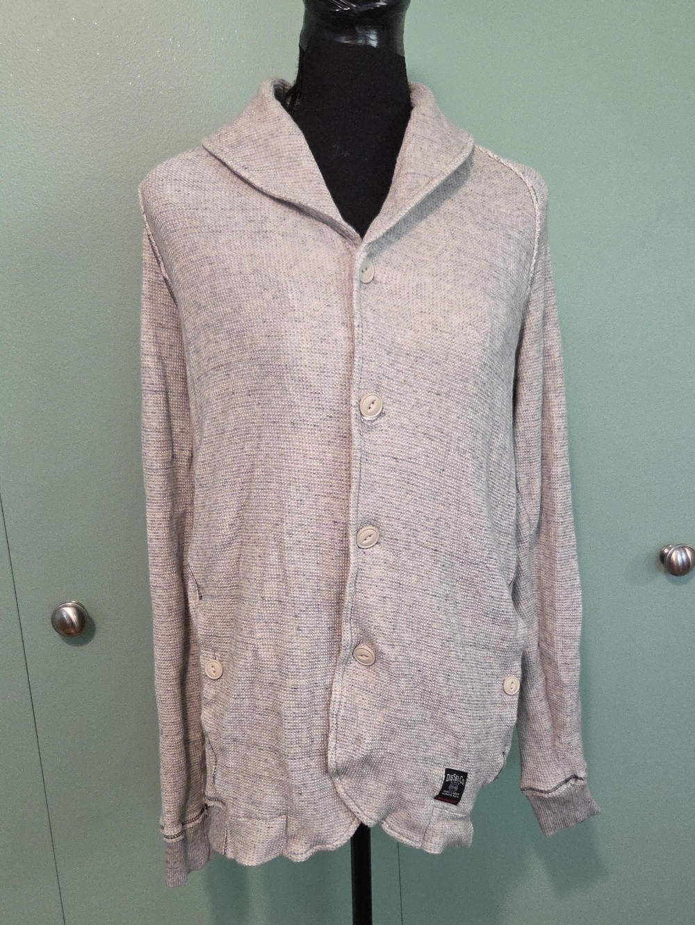 Diesel Light Gray Button Front Sweater Size Xl 100% Cotton